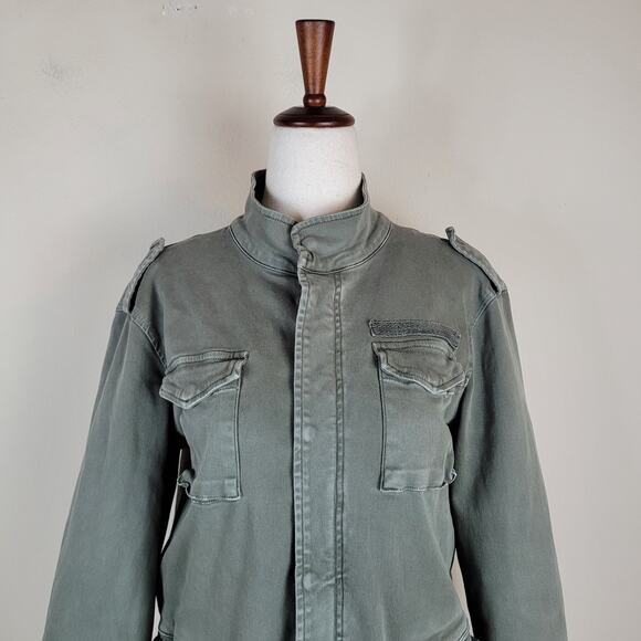 Anine Bing Jacket Womens Medium Green Utility Military Epaulettes Zip Stand Up - Picture 2 of 9